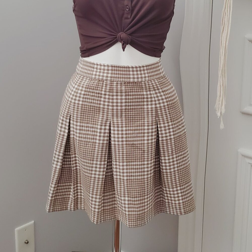Hollister Plaid Tan Skirt High Rise like new